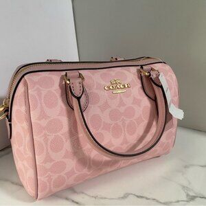 Coach Rowan Satchel Bag In Signature Canvas Powder Pink CV961
